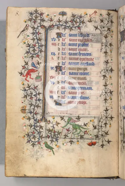 Hours of Charles the Noble, King of Navarre (1361-1425): fol. 4v, April, c. 1405. Creator: Master of the Brussels Initials and Associates (French).