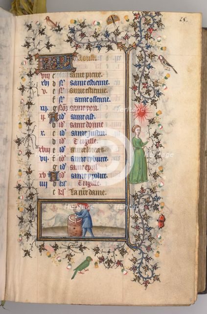 Hours of Charles the Noble, King of Navarre (1361-1425): fol. 8r, August, c. 1405. Creator: Master of the Brussels Initials and Associates (French).