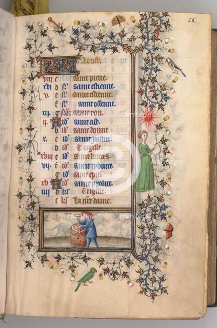 Hours of Charles the Noble, King of Navarre (1361-1425): fol. 8r, August, c. 1405. Creator: Master of the Brussels Initials and Associates (French).