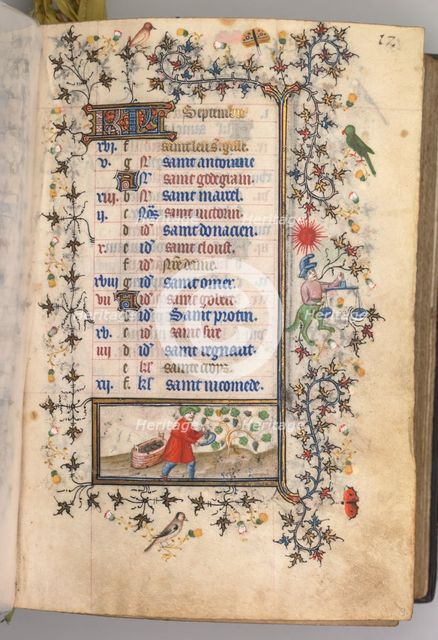 Hours of Charles the Noble, King of Navarre (1361-1425): fol. 9r, September, c. 1405. Creator: Master of the Brussels Initials and Associates (French).