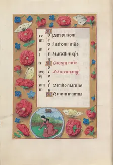 Hours of Queen Isabella the Catholic, Queen of Spain: Fol. 5v, April, c. 1500. Creator: Master of the First Prayerbook of Maximillian (Flemish, c. 1444-1519); Associates, and
