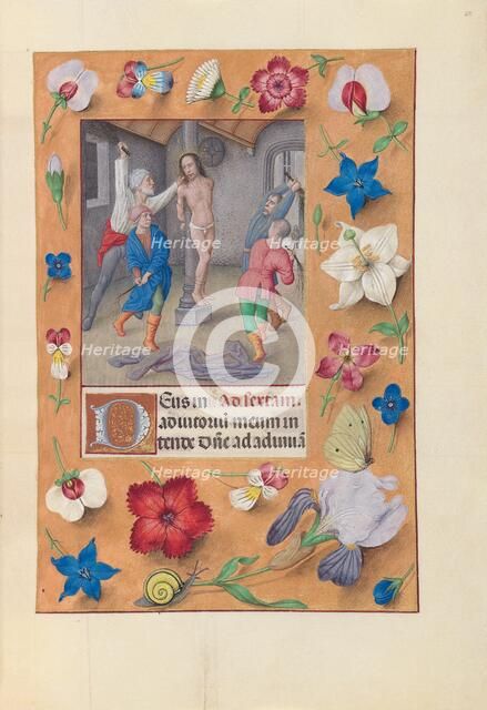 Hours of Queen Isabella the Catholic, Queen of Spain: Fol. 66r, Flagellation, c. 1500. Creator: Master of the First Prayerbook of Maximillian (Flemish, c. 1444-1519); Associates, and.
