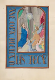 Hours of Queen Isabella the Catholic, Queen of Spain: Fol. 97v, Annunciation, c. 1500. Creator: Master of the First Prayerbook of Maximillian (Flemish, c. 1444-1519); Associates, and