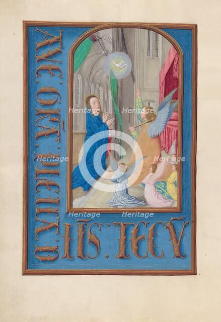 Hours of Queen Isabella the Catholic, Queen of Spain: Fol. 97v, Annunciation, c. 1500. Creator: Master of the First Prayerbook of Maximillian (Flemish, c. 1444-1519); Associates, and.