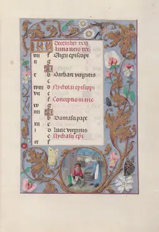 Hours of Queen Isabella the Catholic, Queen of Spain: Fol. 13r, December, c. 1500. Creator: Master of the First Prayerbook of Maximillian (Flemish, c. 1444-1519); Associates, and