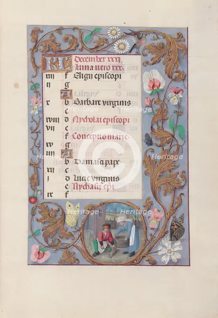 Hours of Queen Isabella the Catholic, Queen of Spain: Fol. 13r, December, c. 1500. Creator: Master of the First Prayerbook of Maximillian (Flemish, c. 1444-1519); Associates, and.