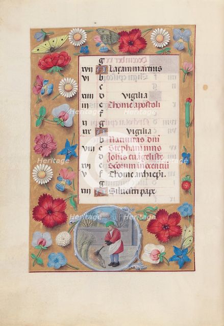 Hours of Queen Isabella the Catholic, Queen of Spain: Fol. 13v, December, c. 1500. Creator: Master of the First Prayerbook of Maximillian (Flemish, c. 1444-1519); Associates, and.