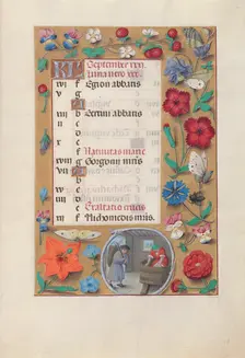Hours of Queen Isabella the Catholic, Queen of Spain: Fol. 10r, September, c. 1500. Creator: Master of the First Prayerbook of Maximillian (Flemish, c. 1444-1519); Associates, and
