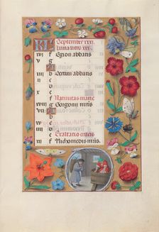 Hours of Queen Isabella the Catholic, Queen of Spain: Fol. 10r, September, c. 1500. Creator: Master of the First Prayerbook of Maximillian (Flemish, c. 1444-1519); Associates, and