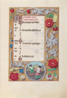 Hours of Queen Isabella the Catholic, Queen of Spain: Fol. 11r, October, c. 1500. Creator: Master of the First Prayerbook of Maximillian (Flemish, c. 1444-1519); Associates, and