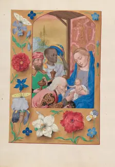 Hours of Queen Isabella the Catholic, Queen of Spain: Fol. 136v, Adoration of the Magi, c. 1500. Creator: Master of the First Prayerbook of Maximillian (Flemish, c. 1444-1519); Associates, and