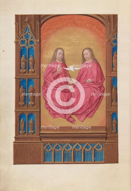 Hours of Queen Isabella the Catholic, Queen of Spain: Fol. 17v, The Trinity, c. 1500. Creator: Master of the First Prayerbook of Maximillian (Flemish, c. 1444-1519); Associates, and.