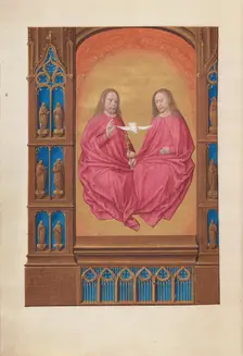 Hours of Queen Isabella the Catholic, Queen of Spain: Fol. 17v, The Trinity, c. 1500. Creator: Master of the First Prayerbook of Maximillian (Flemish, c. 1444-1519); Associates, and