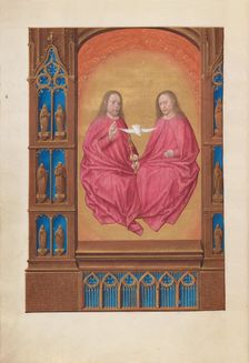 Hours of Queen Isabella the Catholic, Queen of Spain: Fol. 17v, The Trinity, c. 1500. Creator: Master of the First Prayerbook of Maximillian (Flemish, c. 1444-1519); Associates, and