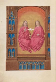 Hours of Queen Isabella the Catholic, Queen of Spain: Fol. 17v, The Trinity, c. 1500. Creator: Master of the First Prayerbook of Maximillian (Flemish, c. 1444-1519); Associates, and