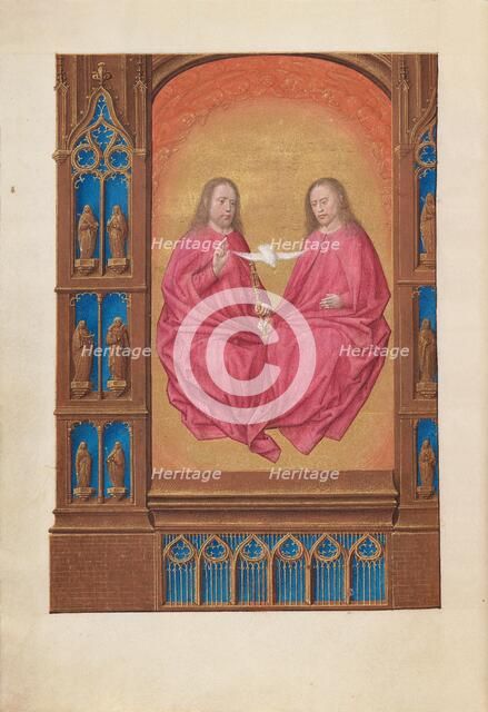 Hours of Queen Isabella the Catholic, Queen of Spain: Fol. 17v, The Trinity, c. 1500. Creator: Master of the First Prayerbook of Maximillian (Flemish, c. 1444-1519); Associates, and.