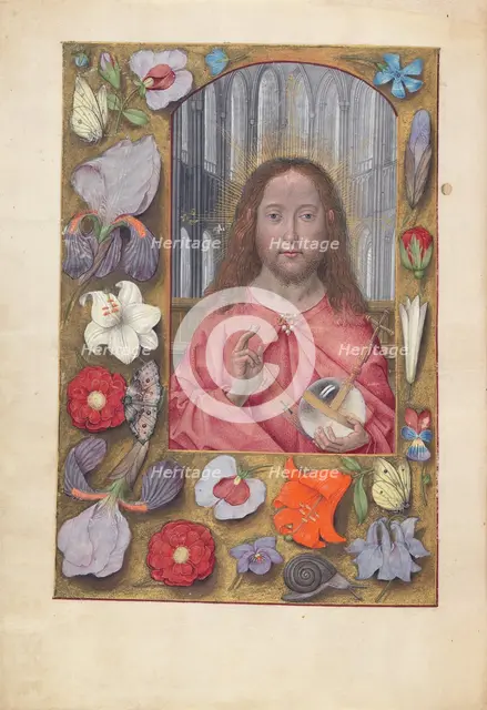 Hours of Queen Isabella the Catholic, Queen of Spain: Fol. 14v, Salvator Mundi, c. 1500. Creator: Master of the First Prayerbook of Maximillian (Flemish, c. 1444-1519); Associates, and.