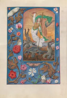 Hours of Queen Isabella the Catholic, Queen of Spain: Fol. 167v, St. Michael, c. 1500. Creator: Master of the First Prayerbook of Maximillian (Flemish, c. 1444-1519); Associates, and