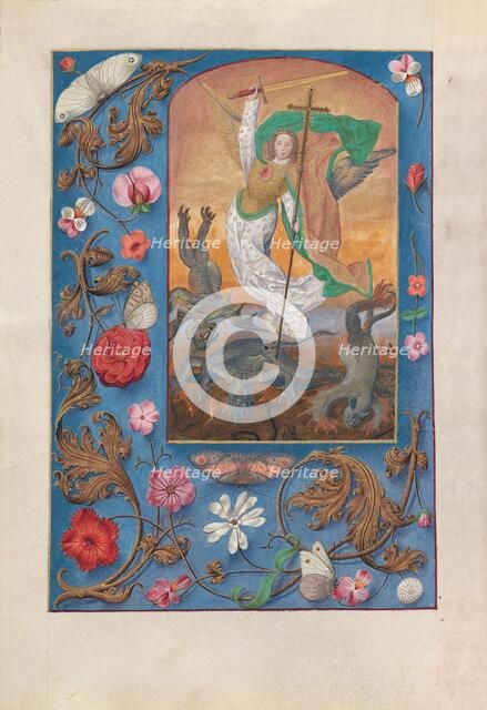 Hours of Queen Isabella the Catholic, Queen of Spain: Fol. 167v, St. Michael, c. 1500. Creator: Master of the First Prayerbook of Maximillian (Flemish, c. 1444-1519); Associates, and.