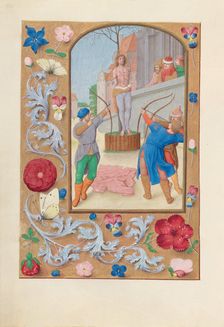 Hours of Queen Isabella the Catholic, Queen of Spain: Fol. 177v, St. Sebastian, c. 1500. Creator: Master of the First Prayerbook of Maximillian (Flemish, c. 1444-1519); Associates, and