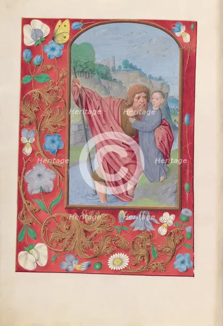 Hours of Queen Isabella the Catholic, Queen of Spain: Fol. 179v, St. Christopher, c. 1500. Creator: Master of the First Prayerbook of Maximillian (Flemish, c. 1444-1519); Associates, and.