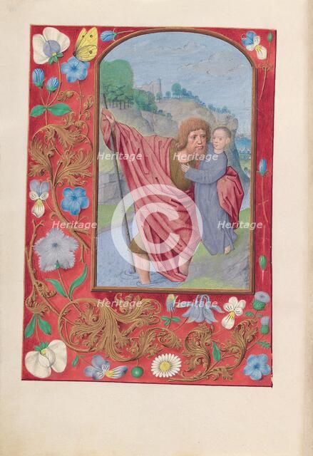 Hours of Queen Isabella the Catholic, Queen of Spain: Fol. 179v, St. Christopher, c. 1500. Creator: Master of the First Prayerbook of Maximillian (Flemish, c. 1444-1519); Associates, and.