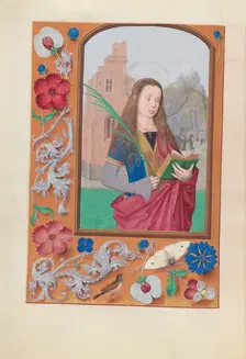 Hours of Queen Isabella the Catholic, Queen of Spain: Fol. 191v, St. Barbara, c. 1500. Creator: Master of the First Prayerbook of Maximillian (Flemish, c. 1444-1519); Associates, and