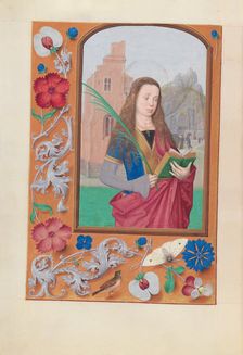 Hours of Queen Isabella the Catholic, Queen of Spain: Fol. 191v, St. Barbara, c. 1500. Creator: Master of the First Prayerbook of Maximillian (Flemish, c. 1444-1519); Associates, and