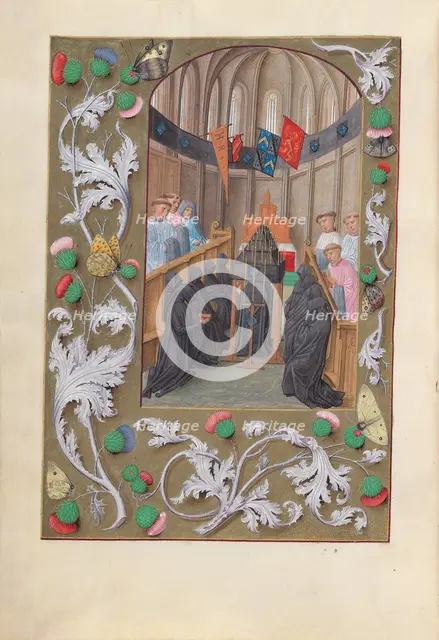 Hours of Queen Isabella the Catholic, Queen of Spain: Fol. 219v, Funeral Service, c. 1500. Creator: Master of the First Prayerbook of Maximillian (Flemish, c. 1444-1519); Associates, and.