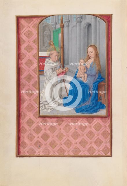 Hours of Queen Isabella the Catholic, Queen of Spain: Fol. 267v, Vision of St. Bernard, c. 1500. Creator: Master of the First Prayerbook of Maximillian (Flemish, c. 1444-1519); Associates, and.
