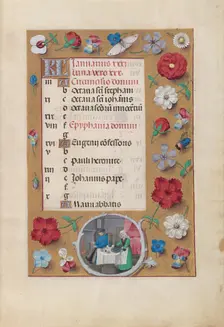 Hours of Queen Isabella the Catholic, Queen of Spain: Fol. 2r, January - Feast, c. 1500. Creator: Master of the First Prayerbook of Maximillian (Flemish, c. 1444-1519); Associates, and