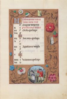 Hours of Queen Isabella the Catholic, Queen of Spain: Fol. 3r, February, c. 1500. Creator: Master of the First Prayerbook of Maximillian (Flemish, c. 1444-1519); Associates, and