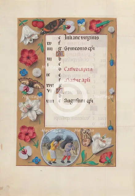 Hours of Queen Isabella the Catholic, Queen of Spain: Fol. 3v, February, c. 1500. Creator: Master of the First Prayerbook of Maximillian (Flemish, c. 1444-1519); Associates, and.