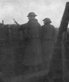 Hours of Victory; A trench held by Americans: first watch, on the evening of October 27..., 1917. Creator: Unknown