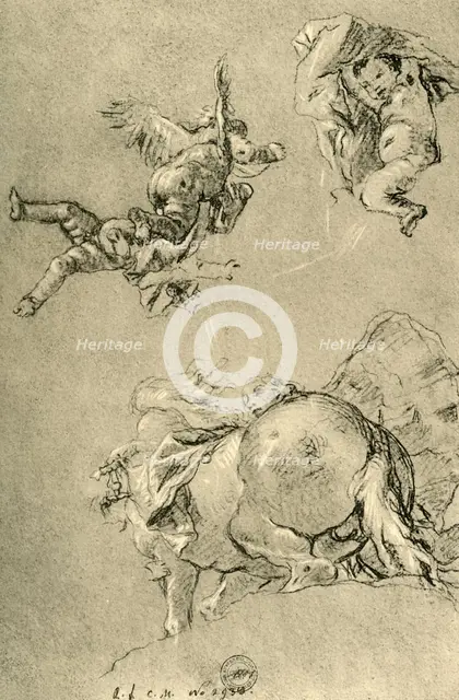 'Hovering Cupids and one of the Horae with a sun steed', 1752-1753, (1928). Artist: Giovanni Battista Tiepolo.