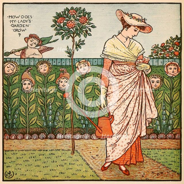 How Does My Lady's Garden Grow, from Walter Crane's Painting Book, pub.  1889. Creator: Walter Crane (1845 - 1915).