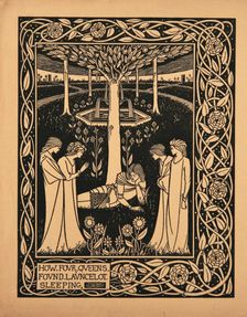 How Four Queens Found Lancelot Sleeping. Illustration to the book Le Morte d'Arthur by Sir Thomas Artist: Beardsley, Aubrey (1872–1898)