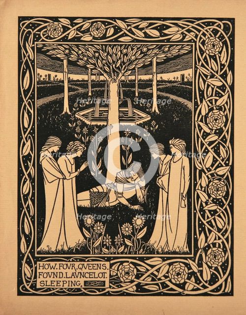 How Four Queens Found Lancelot Sleeping. Illustration to the book Le Morte d'Arthur by Sir Thomas  Artist: Beardsley, Aubrey (1872–1898)