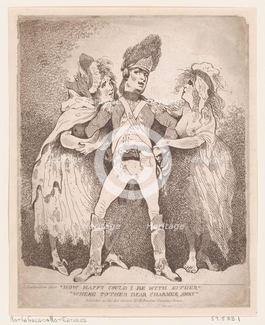How Happy Could I Be With Either, Were t'Other Dear Charmer Away, [1784]., [1784]. Creator: Thomas Rowlandson.