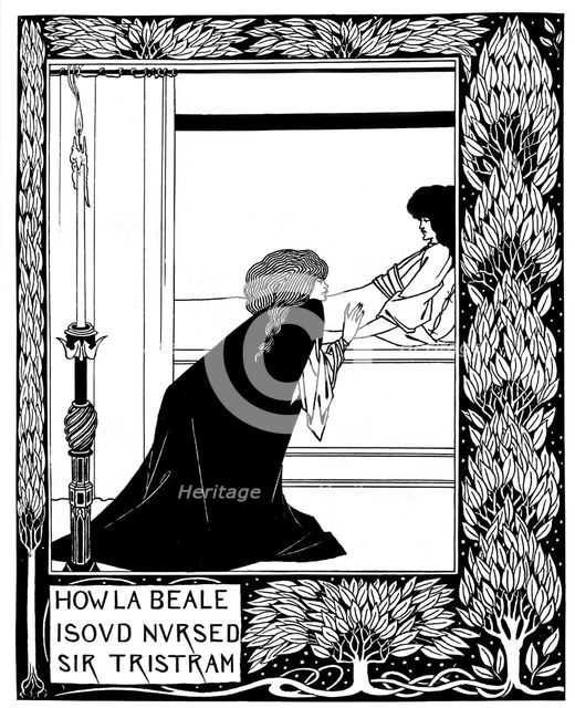 How La Beale Isoud Nursed Sir Tristram. Illustration to the book Le Morte d'Arthur by Sir Thomas M Artist: Beardsley, Aubrey (1872–1898)
