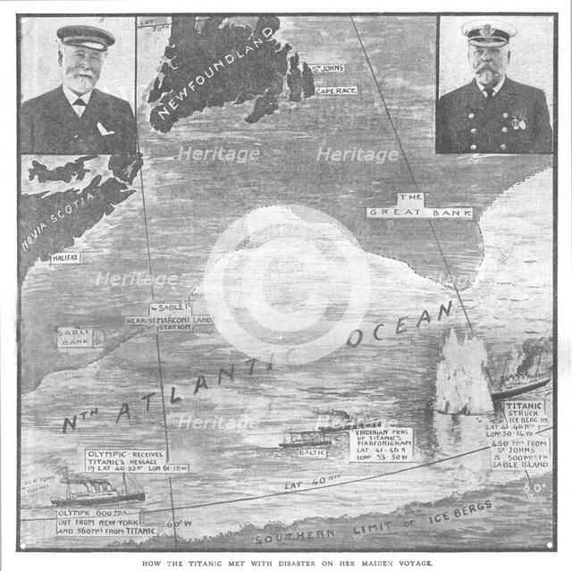 'How the Titanic met with Disaster on her Maiden Voyage', April 20, 1912. Creator: Unknown.