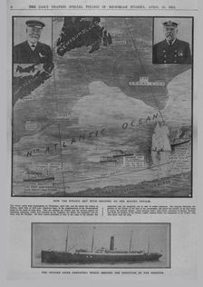 How the Titanic met with disaster... and The Cunard liner Carpathia... April 20, 1912. Creator: Unknown