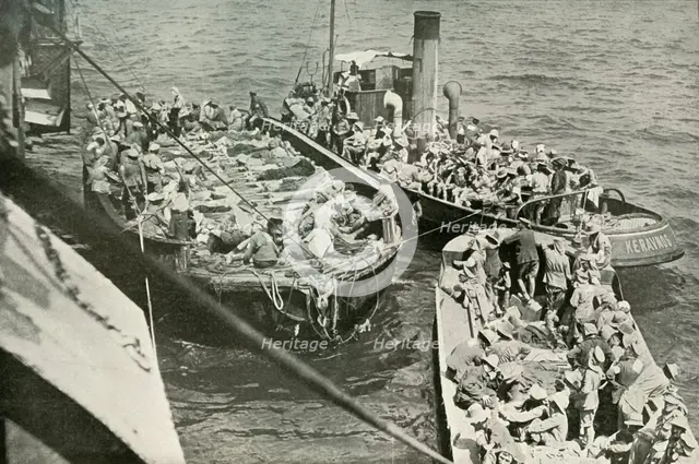 'How the Wounded Were Conveyed to the Hospital Ships', (1919).  Creator: Unknown.