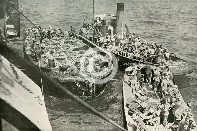 'How the Wounded Were Conveyed to the Hospital Ships', (1919).  Creator: Unknown.