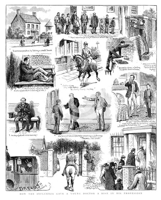 ''How the Influenza gave a young Doctor a rise in his Profession', 1890. Creator: Unknown.