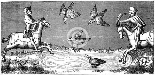 How to bathe a new falcon, 14th century (1849). Artist: Unknown
