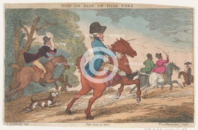 How to Ride Up Hyde Park, June 11, 1808., June 11, 1808. Creator: Thomas Rowlandson.