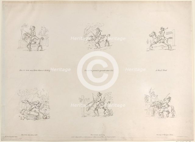 How to turn any Horse, Mare, or Gelding; How to Ride genteel & agreeable down Hil..., March 1, 1803. Creator: Thomas Rowlandson.