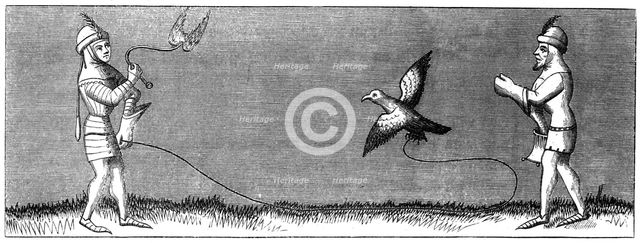 How to train a young falcon, 14th century (1849). Artist: Unknown