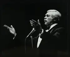 Howard Keel in full song at the Forum Theatre, Hatfield, Hertfordshire, 14 May 1983. Creator: Denis Williams